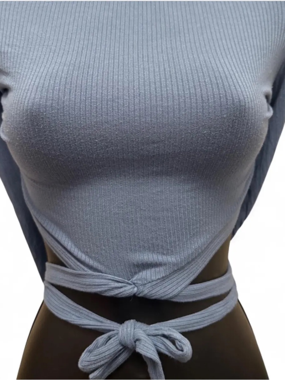 Women’s Ribbed Tie-Wrap Crop Top - Light Gray